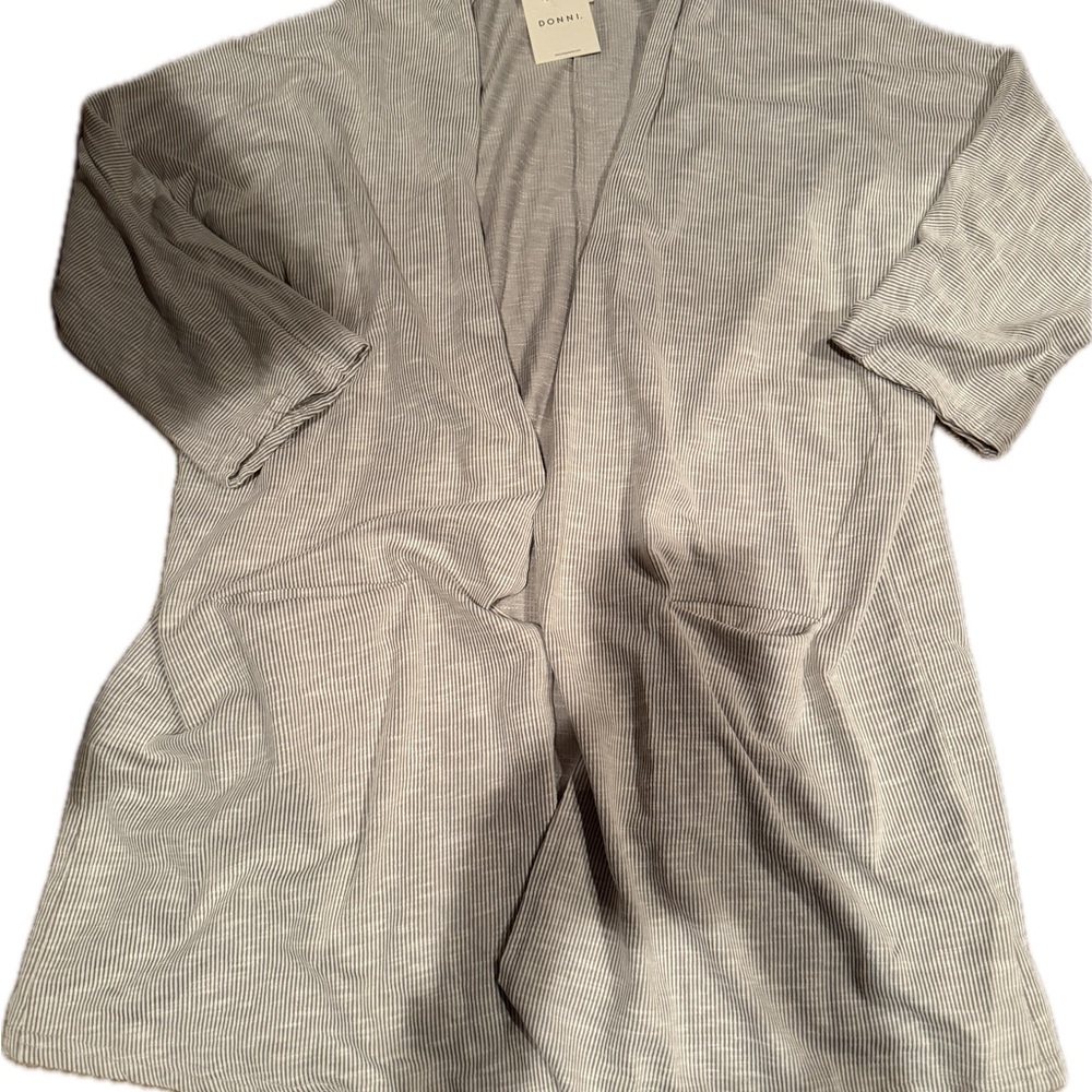NWT Donni. Sandwash Ribbed Open Cardigan - Light Gray